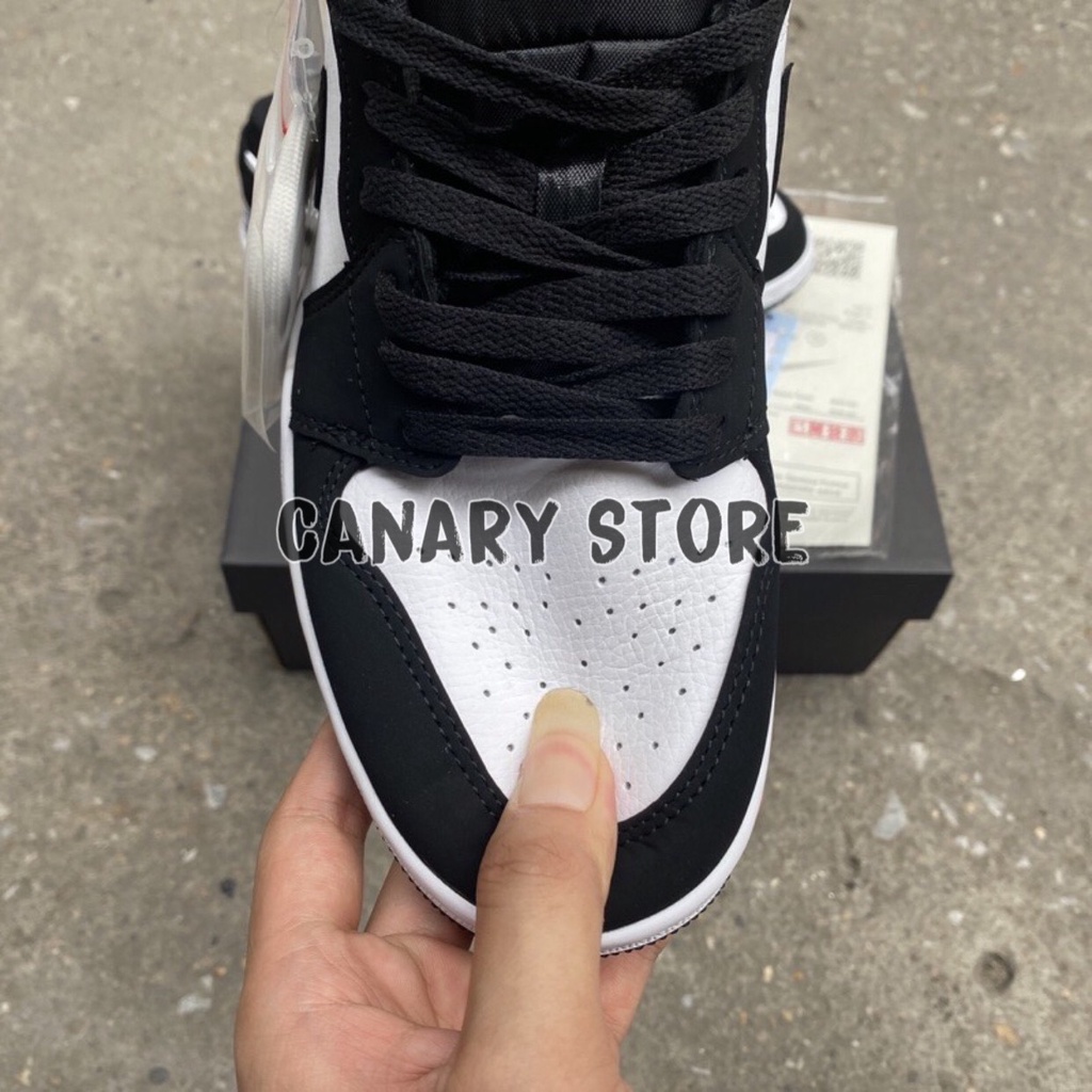 HoPi | Giày sneaker Jordan 1 low. màu đen trắng da lộn full box bill.