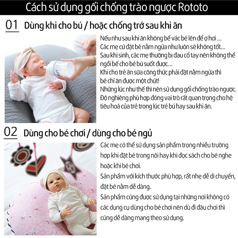 Gối chống trào ngược cho bé Rototo Bebe, gối chống trào Hàn Quốc cho trẻ sơ sinh - Tôm bebee TB017