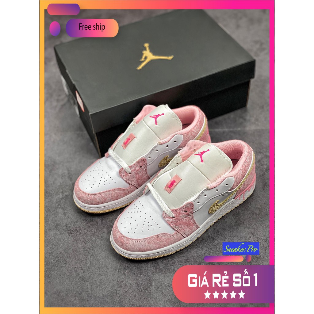 (FULL BOX + QUÀ TẶNG) Giày thể thao AIR Jordan 1 Low Paint Drip (GS) vẩy sơn hồng cổ thấp siêu đẹp dành cho nữ