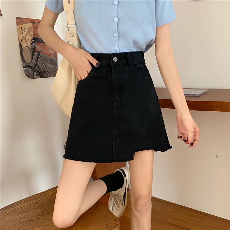 Chân váy jean SUXI dáng chữ A lưng cao phong cách cổ điển thời trang dành cho nữ