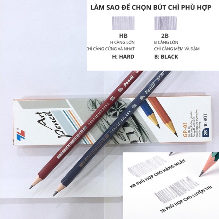 [Mã LIFEBOOK2 giảm 10% đơn 0Đ] Hộp 10 Bút chì gỗ Thiên Long GP-04 , GP-01 - bút chì 2B, HB