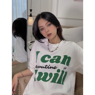 Áo Thun in Slogan I Can I Will màu xanh trending