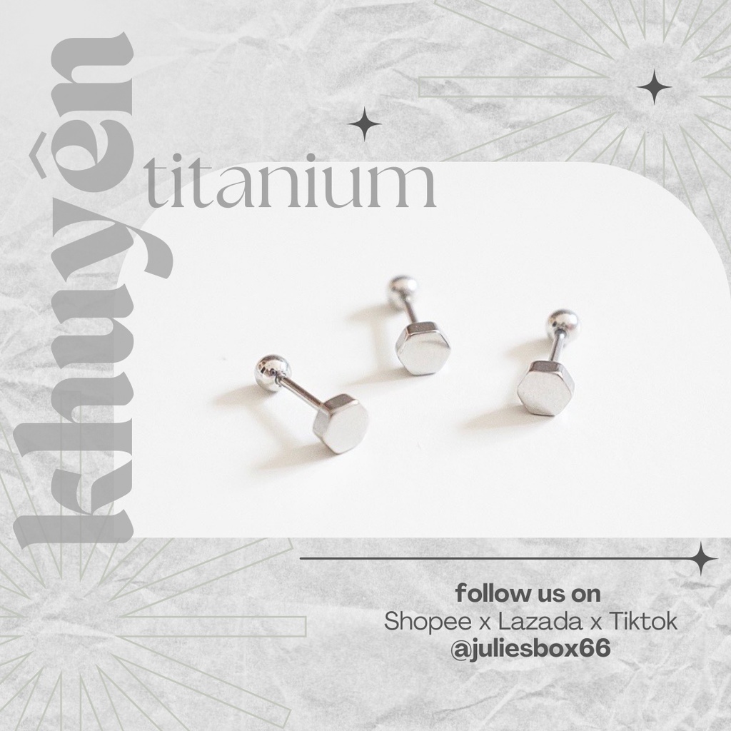 [1 Chiếc] Khuyên Tai Titan Unisex Hình Lục Giác Hexagon Bi Tròn Không Gỉ Sét Không Ngứa Bông Tai Julies Box 66