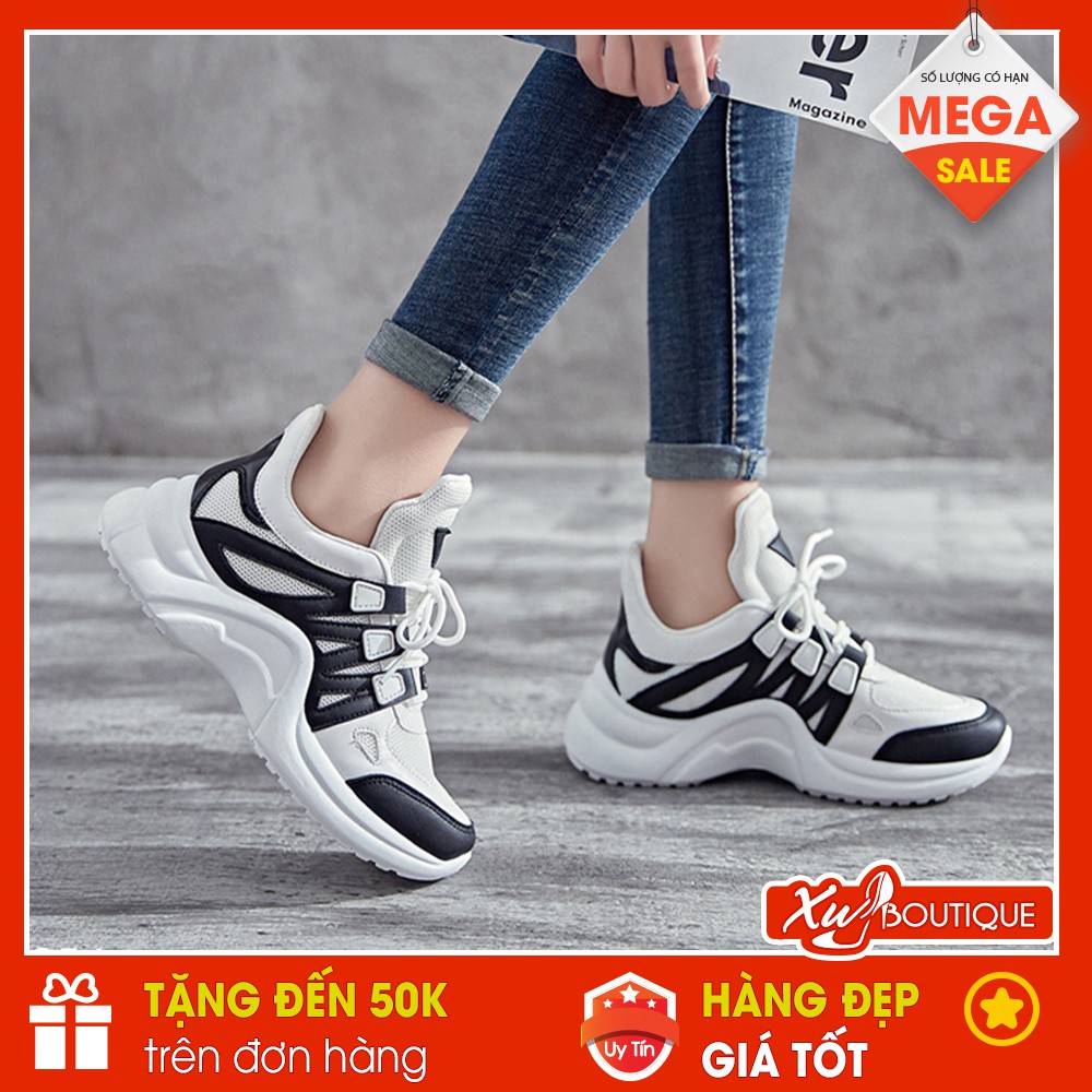 (Xả Hàng 149k) - Giày Thể Thao Nữ, Sneaker Hàn Quốc Trẻ Trung Năng Động Đế Cao 5CM - Chất Da Phối Vải Lưới Đẹp TT054