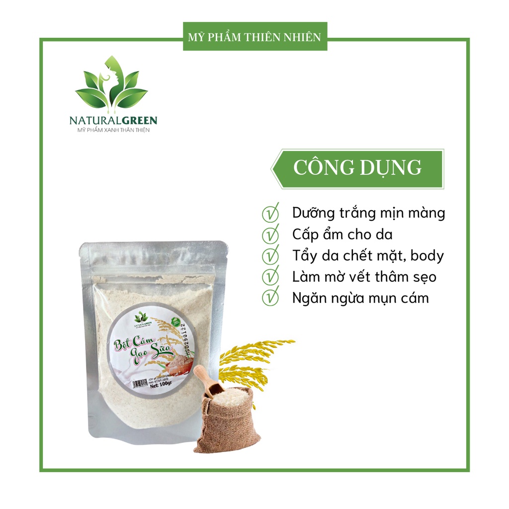 Tinh Bột Cám Gạo Nguyên Chất Handmade 100g (Tẩy Da Chết, Dưỡng Trắng Da)