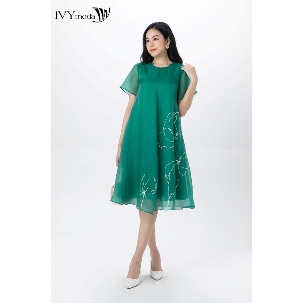 Đầm lụa bay phối line hoa IVY moda MS 48M7490