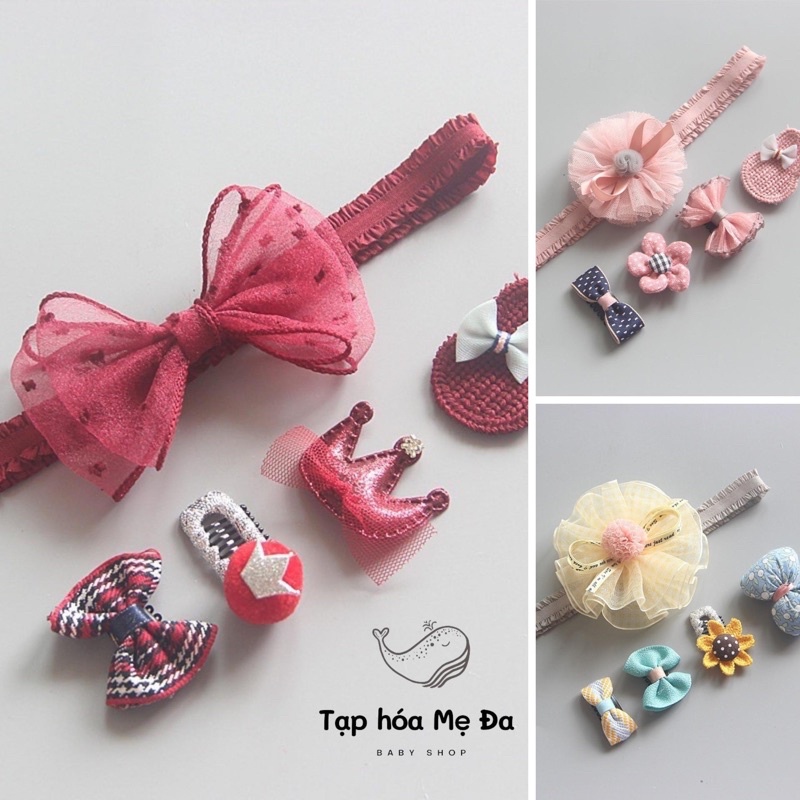 Set kẹp tóc &amp; nơ cài xinh xắn cho bé gái 0-12 tháng
