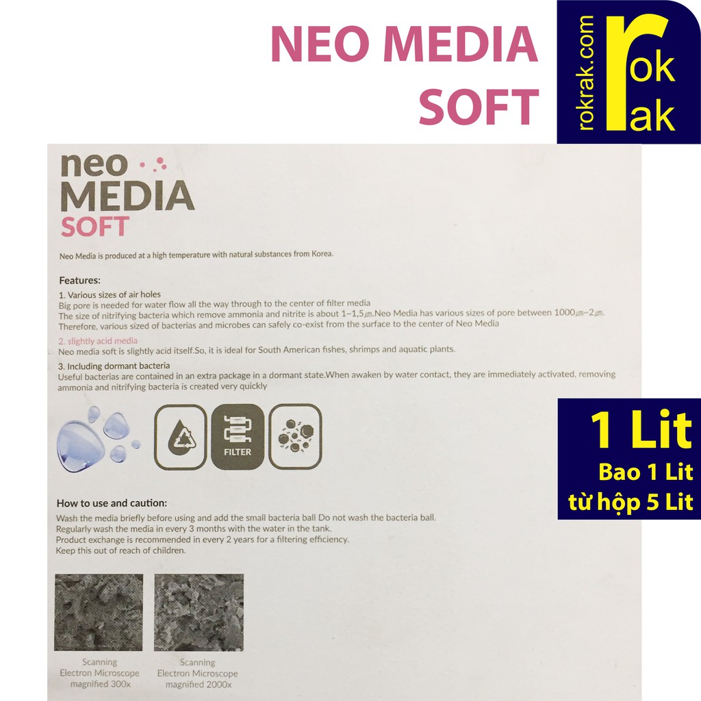 [Mã ROKRNEO20 giảm 20k] NEO MEDIA SOFT PREMIUM 1Lit (giảm pH) vật liệu lọc cao cấp bể thủy sinh