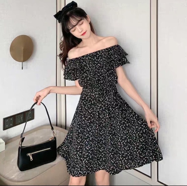 Đầm bẹt vai thắt nơ eo ulzzang hàn quốc