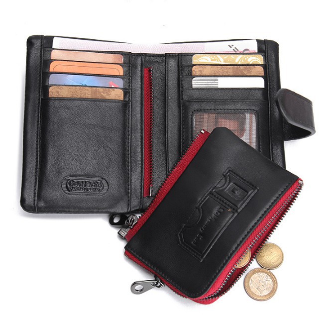 2022 Contac N11034 - Bảo Hành 2 Năm - Bóp Ví Đứng Bỏ Túi Da Ngựa Điên Men and Women Wallet Genuine Bò - Nam Nữ