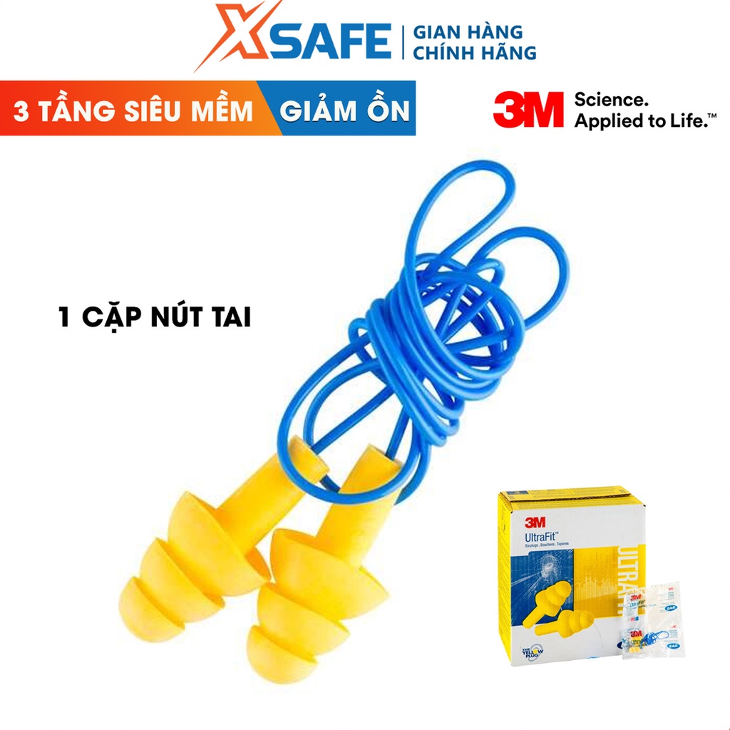 Nút tai chống ồn 3M Ultrafit 340-4004 thiết kế 3 tầng, cách âm, có dây chống thất lạc - chính hãng