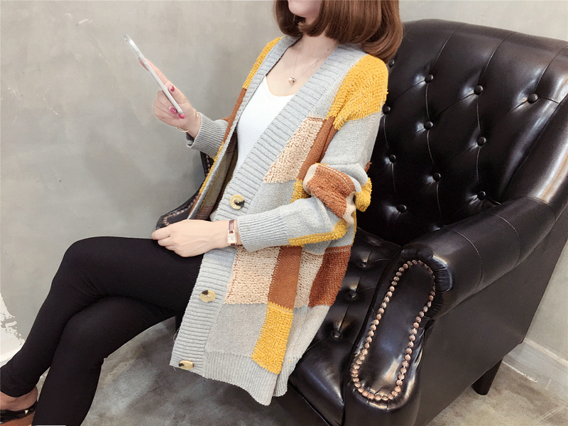 Áo Khoác Cardigan Len Dày Dáng Rộng Họa Tiết Sọc Caro Phong Cách Hàn Quốc Thời Trang Mùa Thu Hàng Mới Cho Nữ