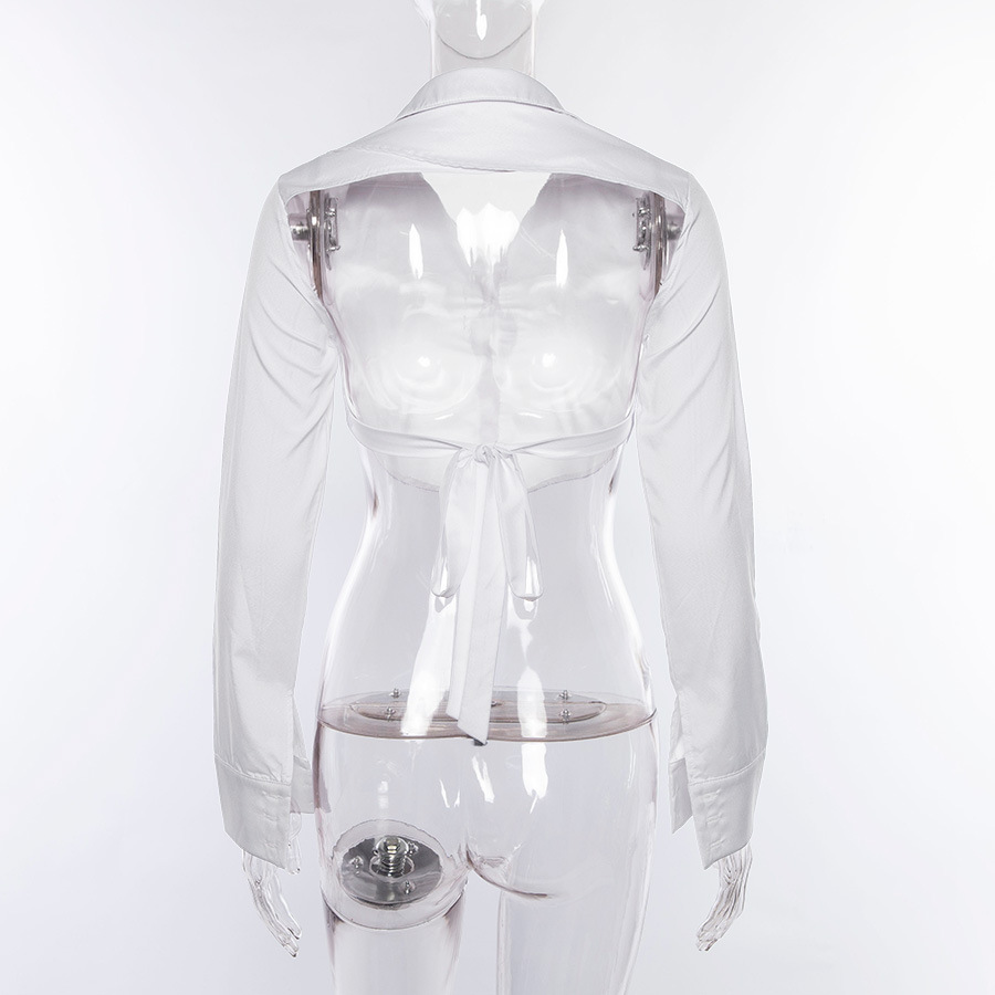 Áo lửng cổ polo tay dài hở lưng màu trơn thắt dây đằng sau thười trang cho nữ | BigBuy360 - bigbuy360.vn