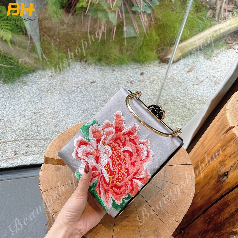 Túi Đeo Chéo Thêu Hoa Mẫu Đơn Nhỏ Xinh Phong Cách Retro Mới 2022 Cho Bạn Gái