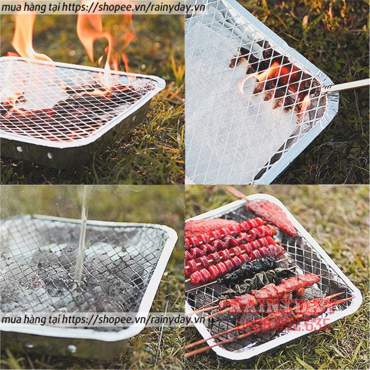 Bếp nướng than BBQ dùng 1 lần, vỉ nướng thịt đi du lịch dã ngoại picnic ngoài trời