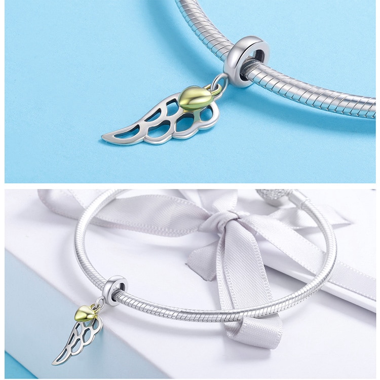 Hạt Charm Bamoer SCC838 Hình Cánh Lông Vũ Màu Vàng Đồng Dùng Để Làm Vòng Tay Và Dây Chuyền Bằng Bạc 925 Thật