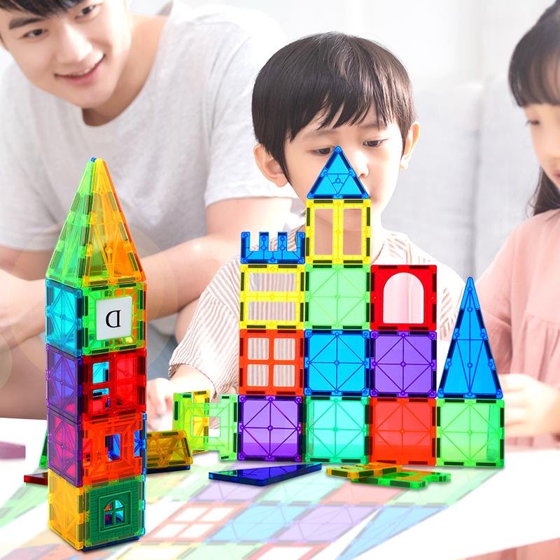 Đồ chơi ghép hình nam châm - Magnetic building tiles -120 chi tiết - Á Châu Books