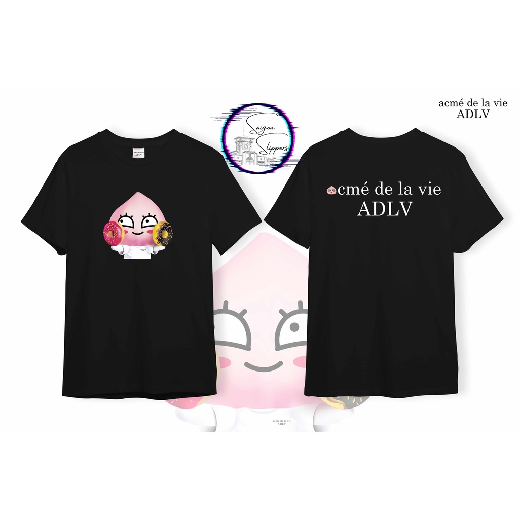 ÁO THUN UNISEX ADLV 067, ÁO THUN ADLV hình trái đào cầm donut BIG SIZE