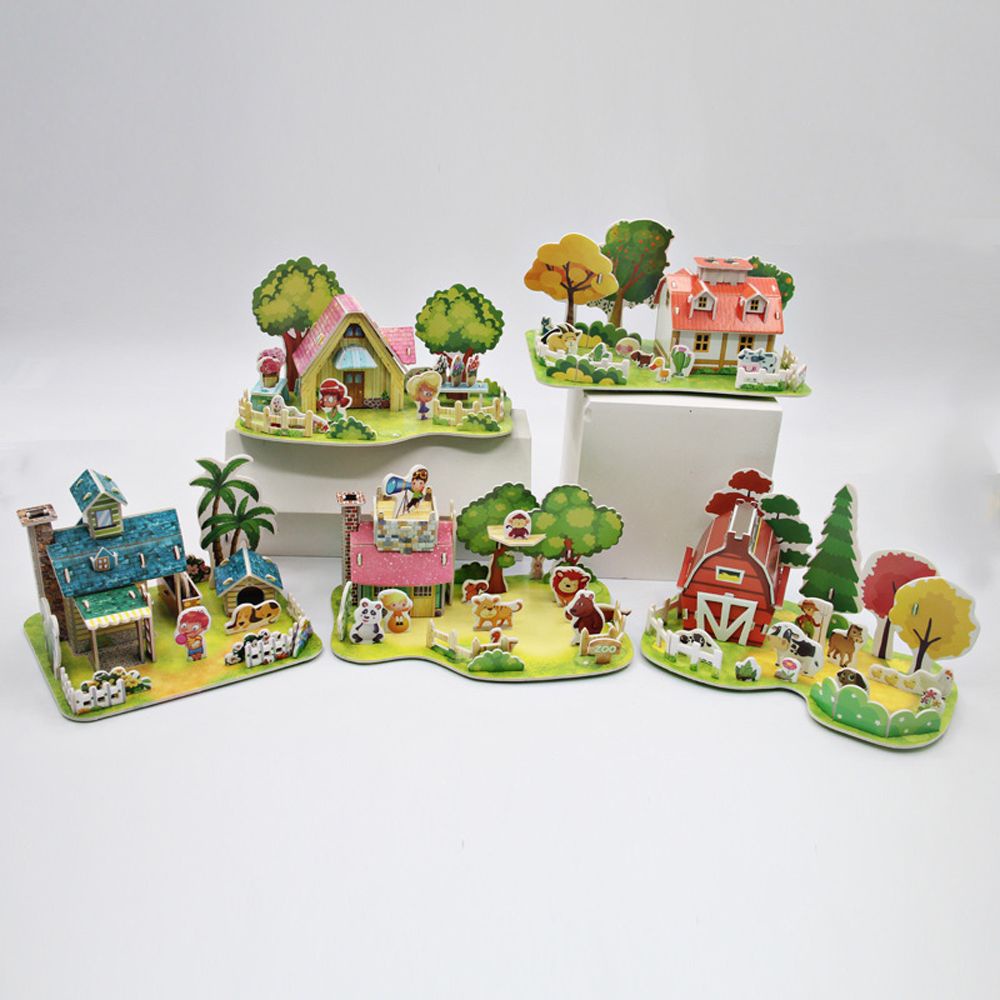 LANFY Children Gift House Villa Building Model Model Toy Educational Toys 3D Stereo Puzzle Puzzle Cartoon Puzzles Children Early Learning Creativity Kids Farm Zoo Puzzle