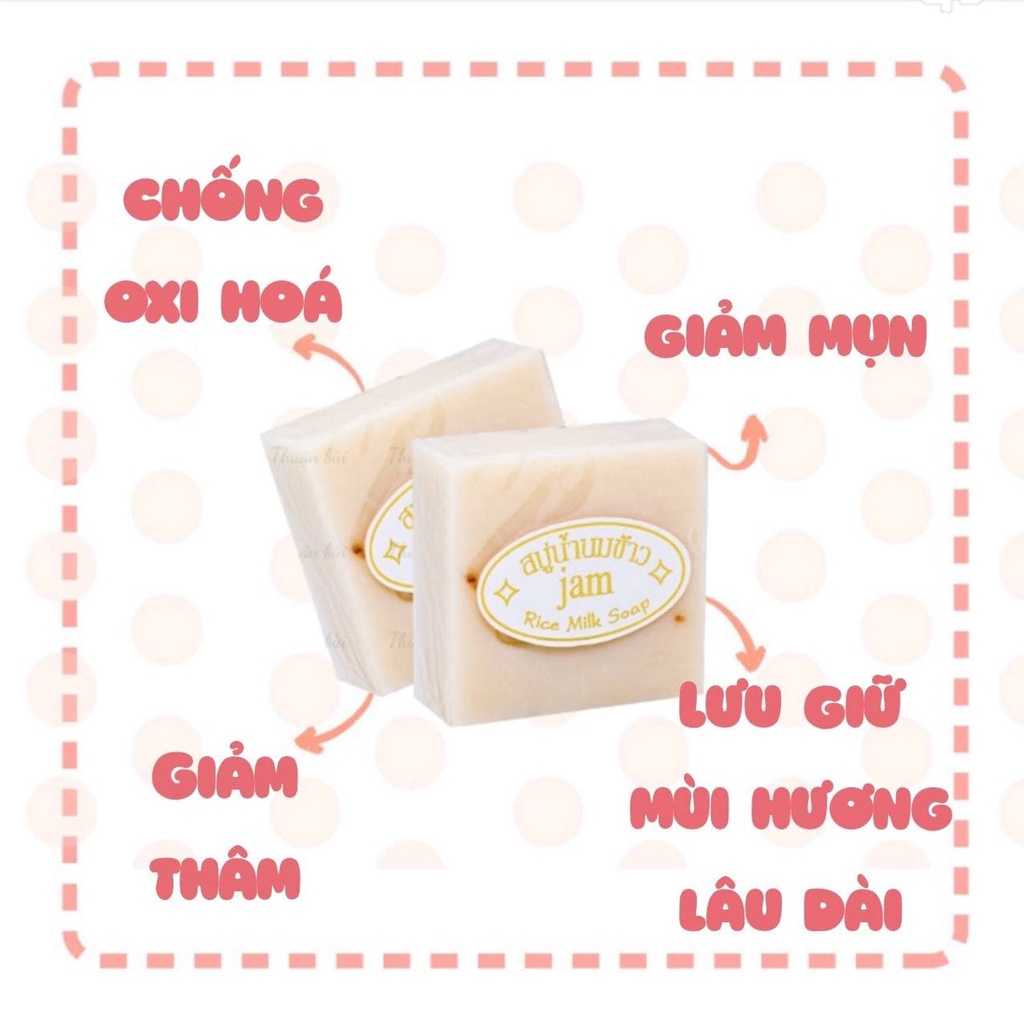 Xà Phòng Cám Gạo Thái Lan Xà Phòng Trắng Da Jam Rice Milk Soap Bánh Vuông 65gr HUBEAUTY