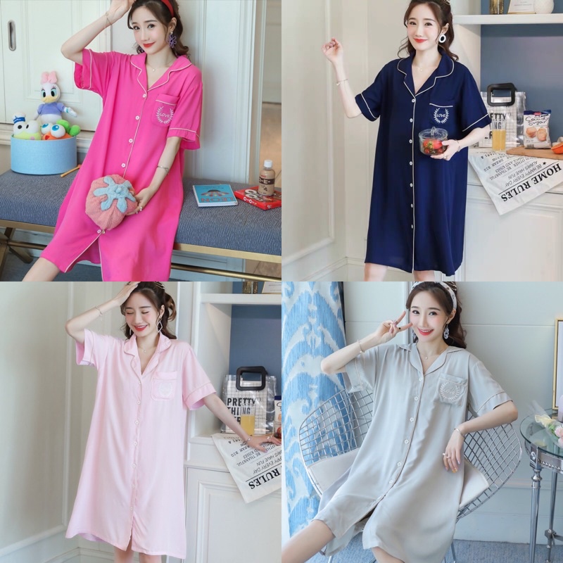 Váy sơ mi lanh lụa siêu mềm mát, váy ngủ mặc nhà trang nhã