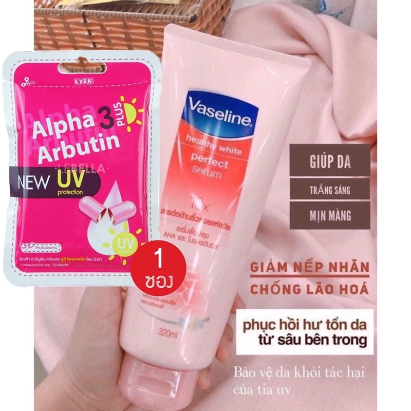 Dưỡng Thể Vasaline Tặng kèm kích Trắng alphabutin