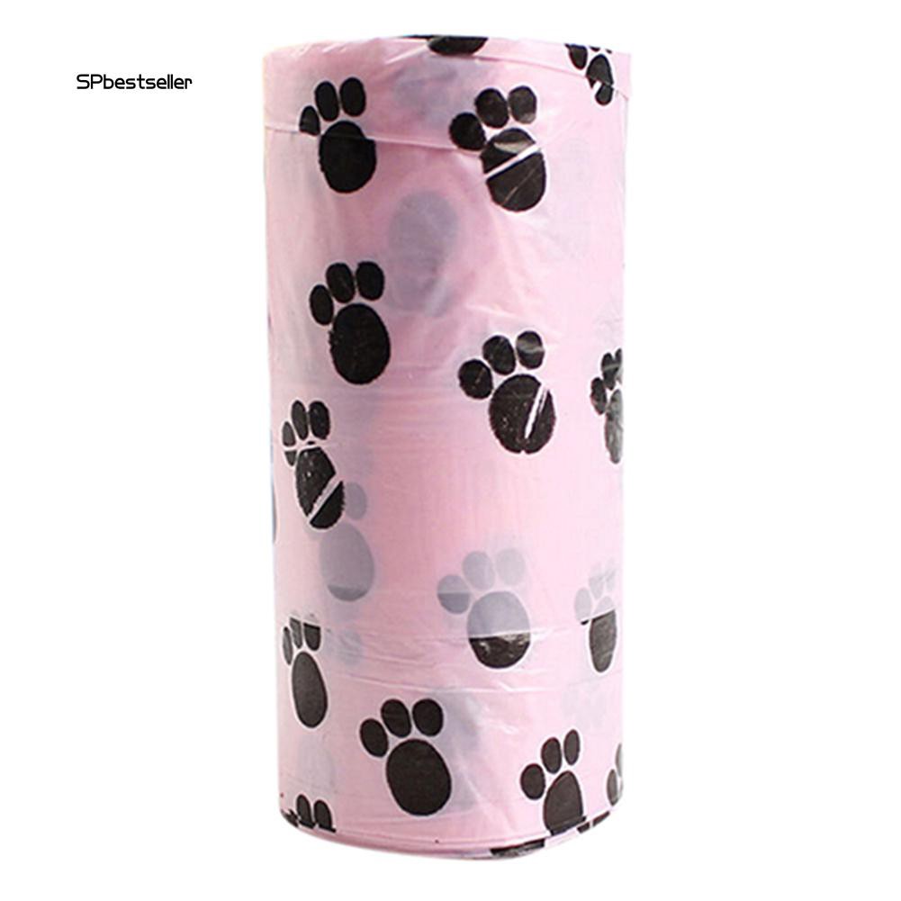 Cuộn 15 túi đựng rác thải cho thú cưng in họa tiết chân chó dễ thương kích thước 23cm x 30cm