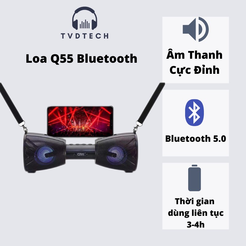 Tvdtech Loa Bluetooth Q55 Bass Êm Thời Trang Có Đèn Led Theo Điệu Nhạc