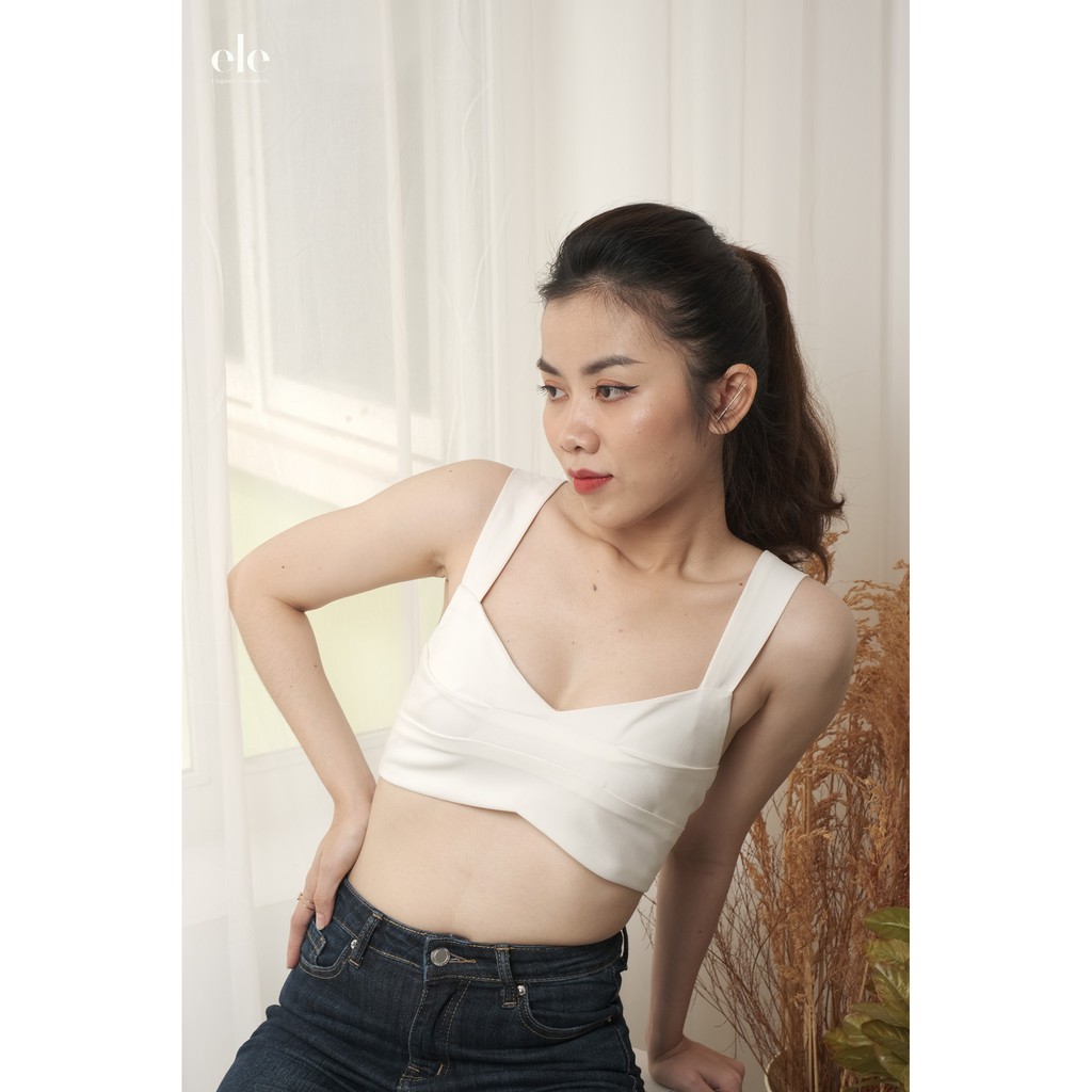 Áo nữ thiết kế- áo croptop xanh bơ xếp li thắt nơ sexy gợi cảm cá tính Poshtop ELE đi chơi, đi biển | BigBuy360 - bigbuy360.vn