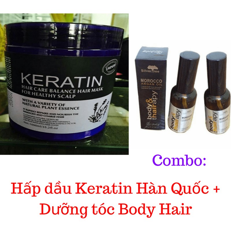 Combo Hấp tóc Keratin Hàn Quốc 1000ml + Tinh dầu dưỡng tóc Body Hair