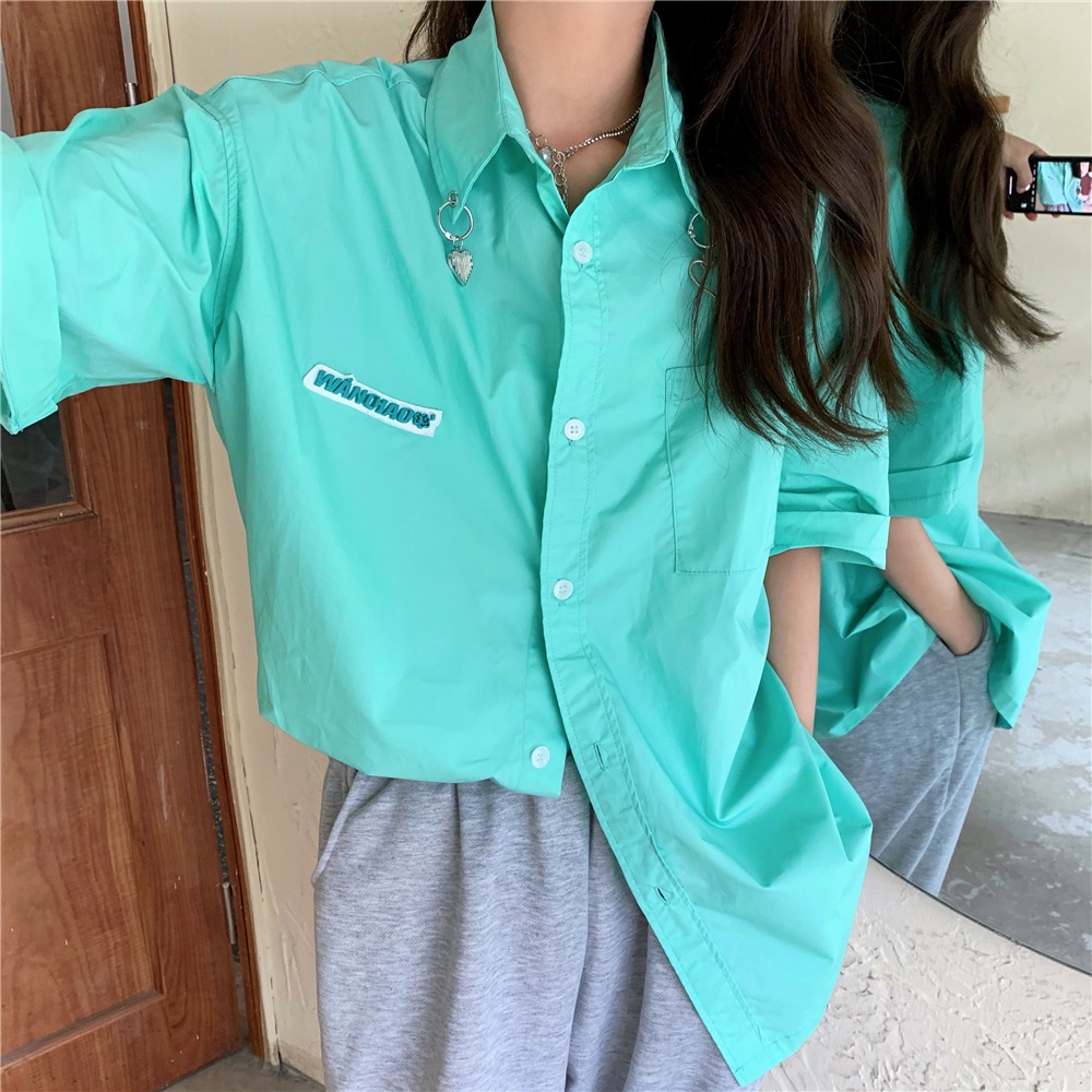 SUXI Áo Sơ Mi Tay Ngắn Màu Sắc Trơn Đơn Giản Phong Cách Vintage Dễ Phối Đồ