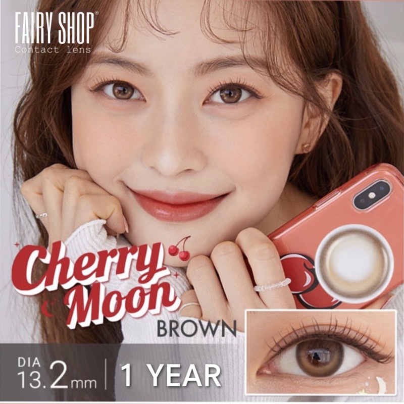 Kính Áp tròng Cherry Moon Brown 14.0mm  - Lens Phủ Bóng Glowy FAIRY SHOP CONTACT LENS - Lens Trăng Khuyết