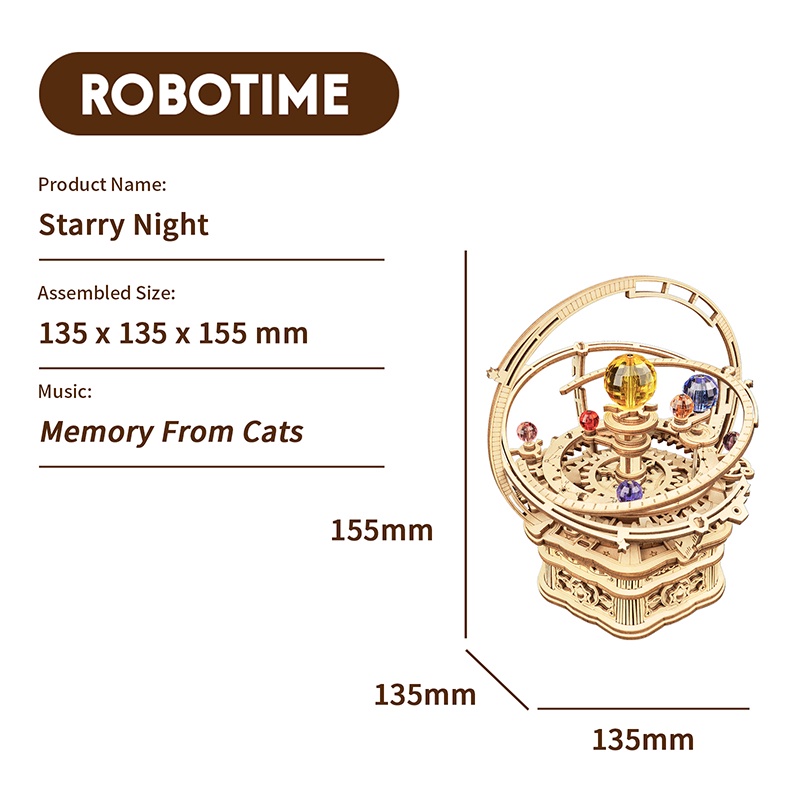 Đồ chơi gỗ thông minh trẻ em, Hộp Nhạc Gỗ Lắp Ráp Mô Hình 3D DIY Hệ mặt trời Starry Night Orrery Quà tặng sinh nhật...