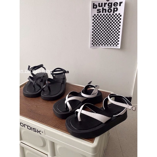 (Sẵn lẻ size)ẢNH THẬT - SANDAL XỎ NGÓN DÂY QUAI CHÉO ĐẾ CAO SU MỀM 3CM