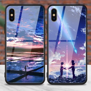Ốp điện thoại silicon mặt kính hình anime Your Name cho Samsung S10 Plus S9 S8 Plus J4 J6 Plus S20 FE S7 Edge S20 Plus