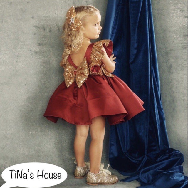 Đầm Công Chúa Hở Lưng vs Phối Nơ To, Đính Sepuins... Cho Bé Từ 1-5 Tuổi.