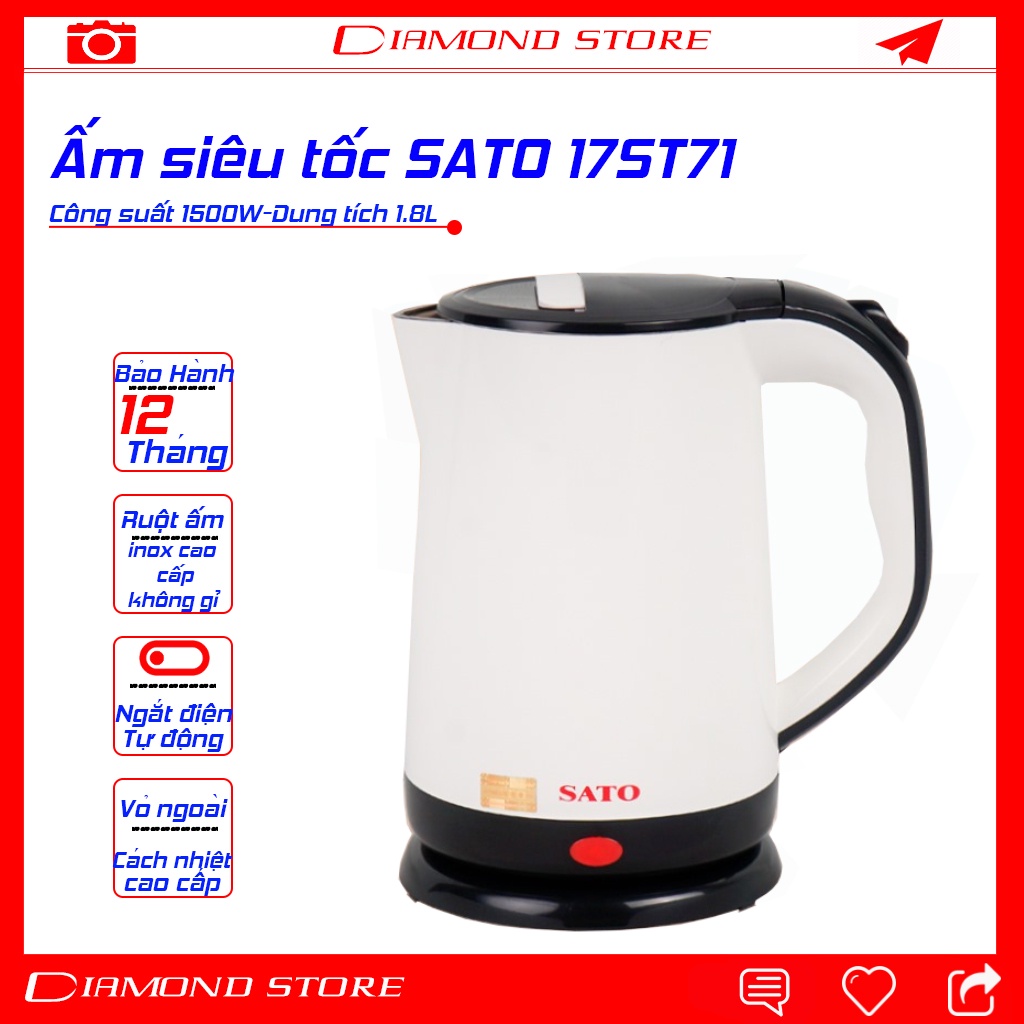 Bình siêu tốc, ấm nước siêu tốc 17ST71 SATO  1.8L - BH 12 tháng chính hãng