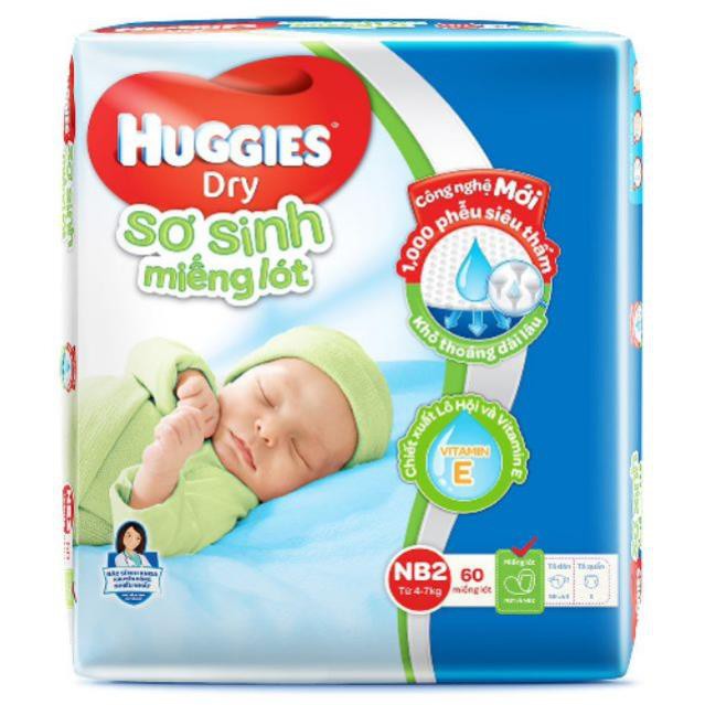 TÃ LÓT SƠ SINH  HUGGIES  NB2 60 miếng