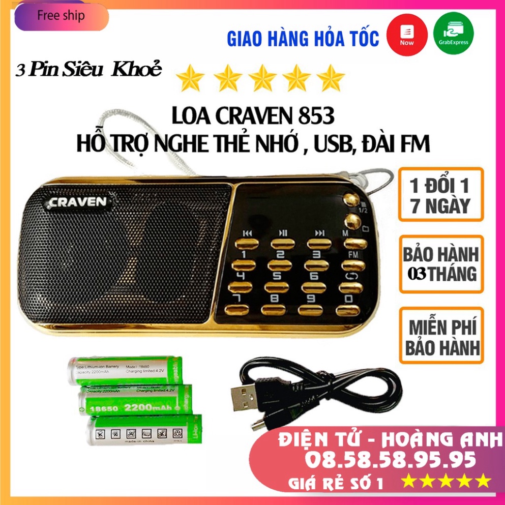 Loa đài Craven CR 853-836s, máy nghe nhạc đọc kinh phật dùng thẻ nhớ, USB, FM pin siêu trâu