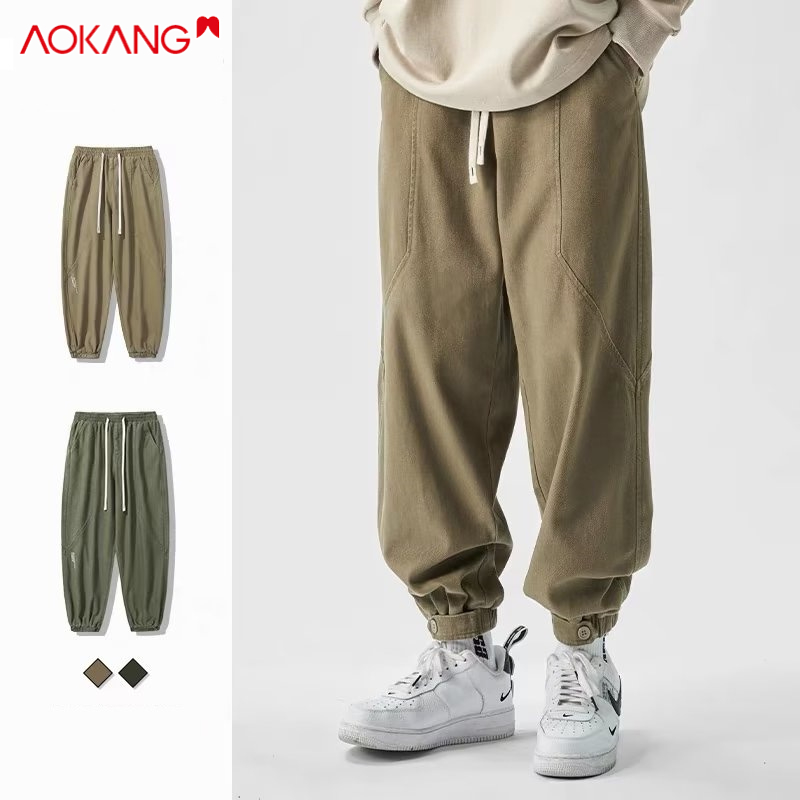 Quần dài thể thao AOKANG thiết kế dây rút màu trơn phong cách retro Nhật Bản thời trang cho nam