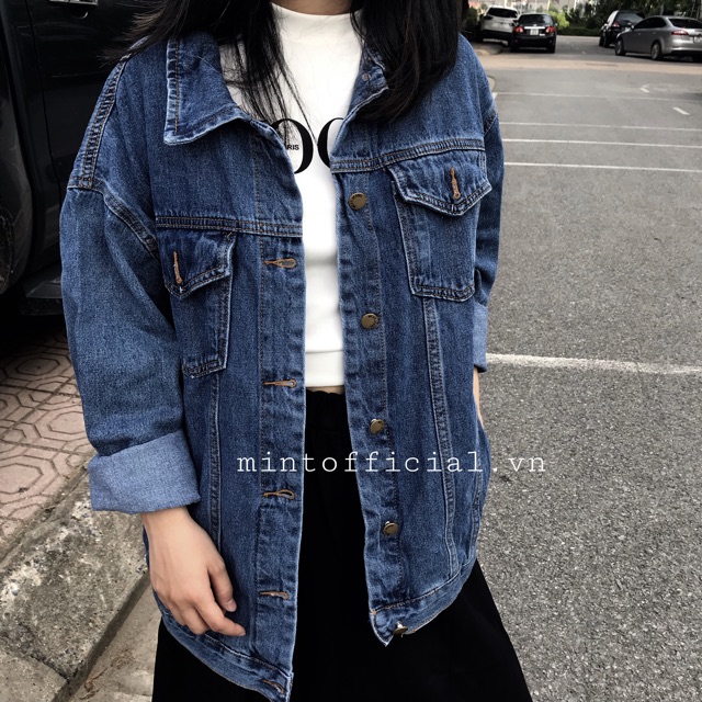 Áo denim jacket màu xanh đậm