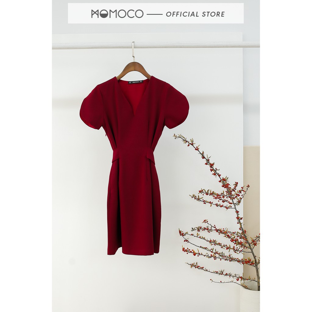 Váy Dáng Xòe MOMOCO Chất Tuýt Si Mềm Mịn Ít Nhăn Thiết Kế Ôm Eo Thắt Đai, Tay Cánh Sen M2506