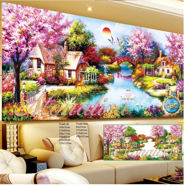 Tranh thêu tổ ấm hạnh phúc khổ lớn 195x105cm