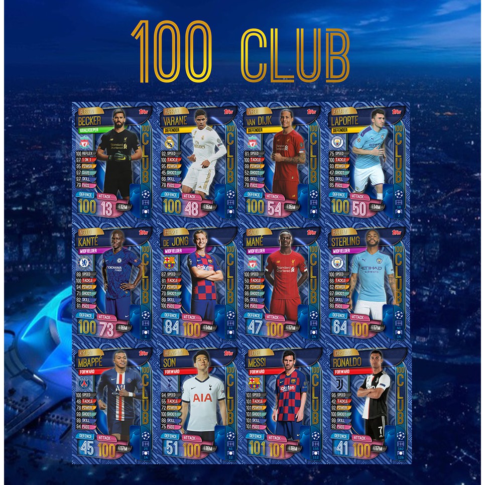 Set 12 Thẻ In Match Attax 2019-20 100 Club Size UK