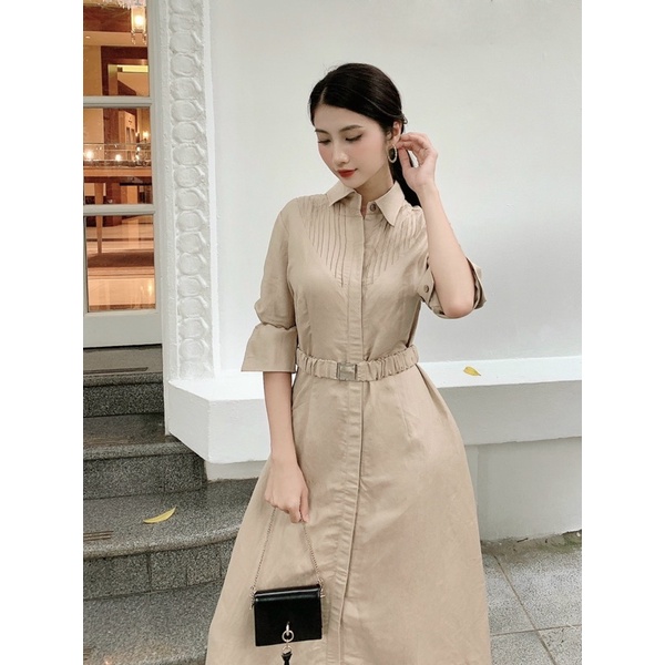 Váy sơ mi dáng dài chất liệu linen cao cấp dành cho nữ Caffeine Studio