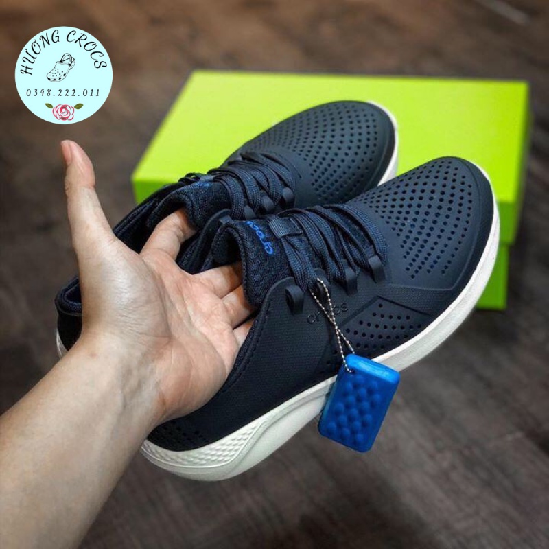 Giày nhựa nam buộc dây Literide pacer Croc màu navy không thấm nước, chống trơn trượt cho nam nữ