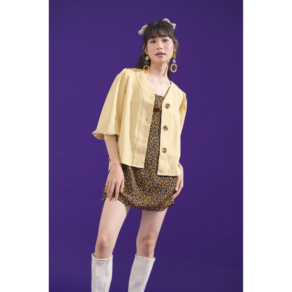 [ Miều ] Áo kiểu cổ tim cúc Aki Top