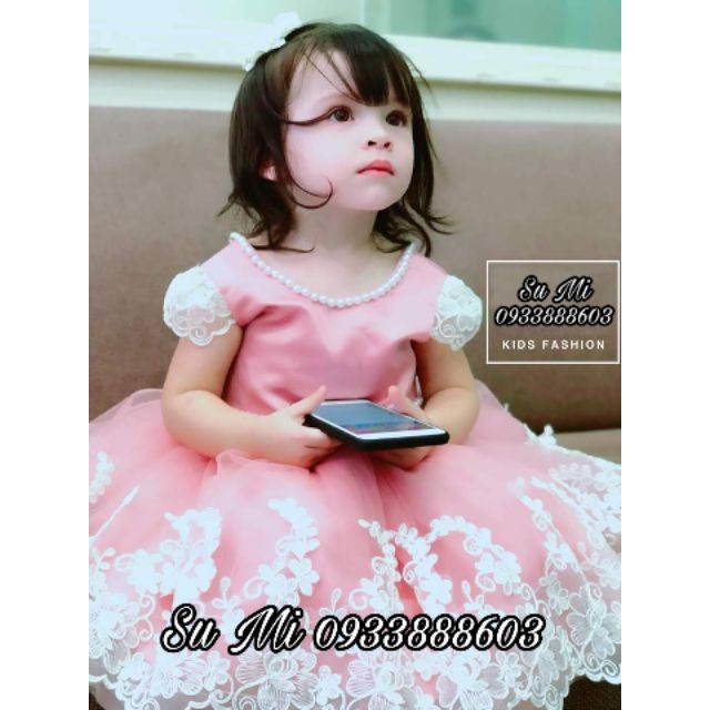 Đầm công chúa hồng ren chân đăng cho bé  - Hàng nhập khẩu