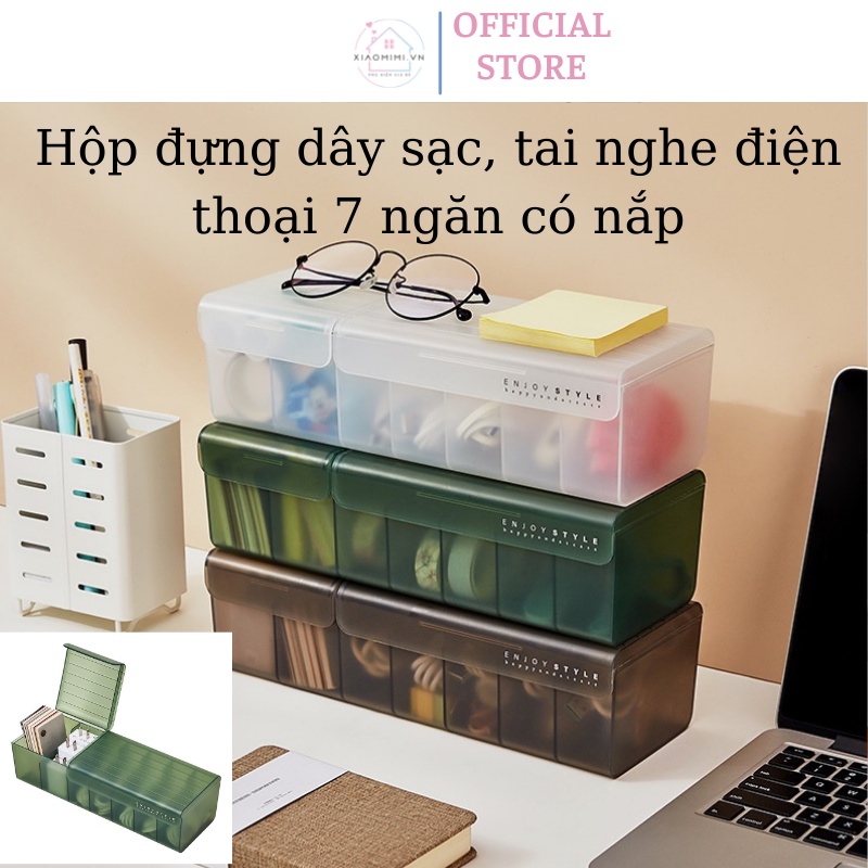Hộp đựng dây sạc điện thoại tai nghe có nắp 7 ngăn đậy chống bụi nhựa dẻo Xiaomimi D2.085.XA