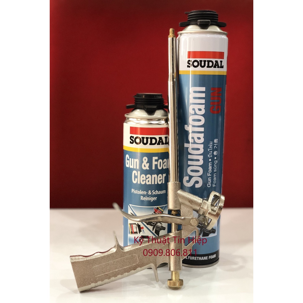 Combo Keo bọt nở Soudafoam 750ml + Súng bắn keo bọt nở + Nước rửa keo foam Soudal 500ml